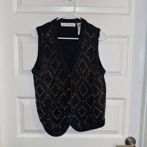 Vintage VJ Petites Black Beaded Knit Vest | Y2K Indie Chic
